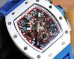 RM011‑03 White Ceramic Chronograph Skeleton Watch, Blue Fluororubber Strap - Image 3