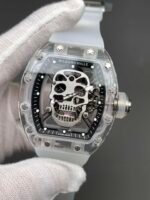 RM052 Transparent Sapphire Skull Skeleton Watch, Translucent Fluororubber Strap - Image 3