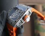 RM052 Titanium Lab‑Grown Diamond Skull Skeleton Watch, Orange Fluororubber Strap - Image 5