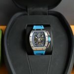 RM011‑02 Stainless Steel Blue Dial Chronograph Skeleton Watch, Blue Fluororubber Strap - Image 3