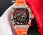 RM35‑02 RAFA Rose‑Gold Tone Case with Lab‑Grown Diamonds, Orange Fluororubber Strap Skeleton Watch