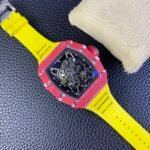 RM35‑02 RAFA Red Forged Carbon Case Yellow Fluororubber Strap Skeleton Watch - Image 4