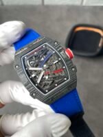 RM67‑02 NTPT Carbon Fiber Skeleton Watch, Blue Woven Fabric Strap - Image 3