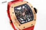 RM035 Americas Yellow‑Gold Case Red Fluororubber Strap Skeleton Watch - Image 3