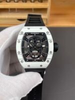 RM052 White Ceramic Skull Skeleton Watch, Black Fluororubber Strap