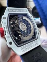RM67‑02 White NTPT Carbon Fiber Skeleton Watch, Blue Woven Fabric Strap - Image 7