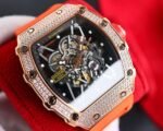 RM35‑02 RAFA Rose‑Gold Tone Case with Lab‑Grown Diamonds, Orange Fluororubber Strap Skeleton Watch - Image 3